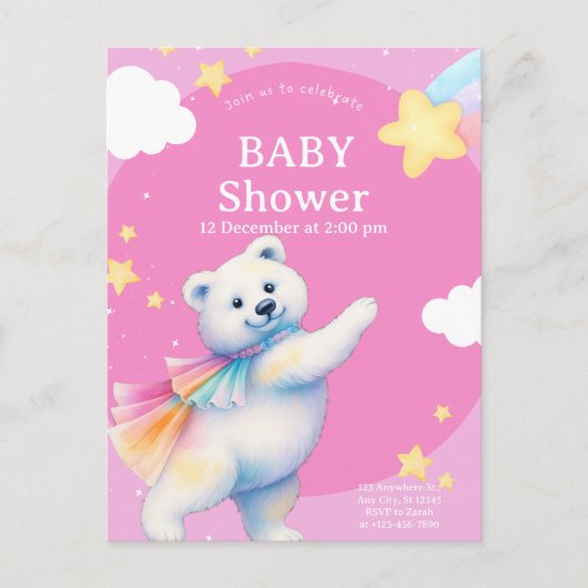 Zarah the Dancing Polar Bear Baby Shower Briefkaart (Voorkant)