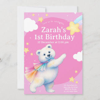 Zarah the Dancing Polar Bear Birthday Invitations Kaart