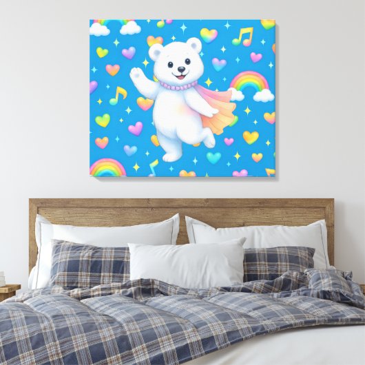 Zarah the Dancing Polar Bear Canvas Afdruk (Insitu (Slaapkamer))