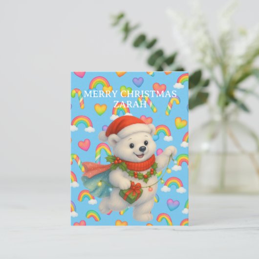 Zarah the Dancing Polar Bear — Kids’ Christmas  Briefkaart (Staand voorkant)