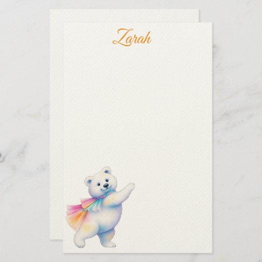 Zarah the Dancing Polar Bear | Personalized Briefpapier (Voorkant / Achterkant)