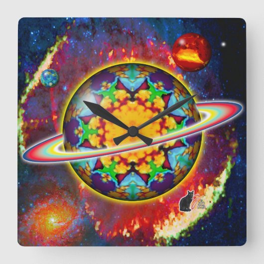 Zargon Orbz Kaleid Vierkante Klok (Voorkant)