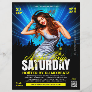Zaterdag Nacht Party Meisje Dancing Club Event Flyer