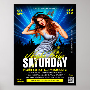 Zaterdag Nacht Party Meisje Dancing Club Event Poster
