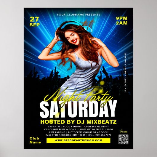 Zaterdag Nacht Party Meisje Dancing Club Event Poster (Voorkant)