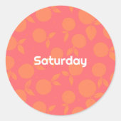 Zaterdag tangerine patroonronde sticker (Voorkant)
