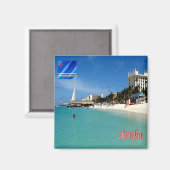 zAW008 ARUBA, Palm Beach, Panorama, Fridge Magneet (Voorkant / Achterkant)