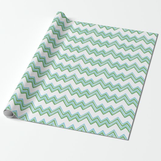 Zaza Chevron Wave in Green and Aqua Cadeaupapier (Uitgerold)