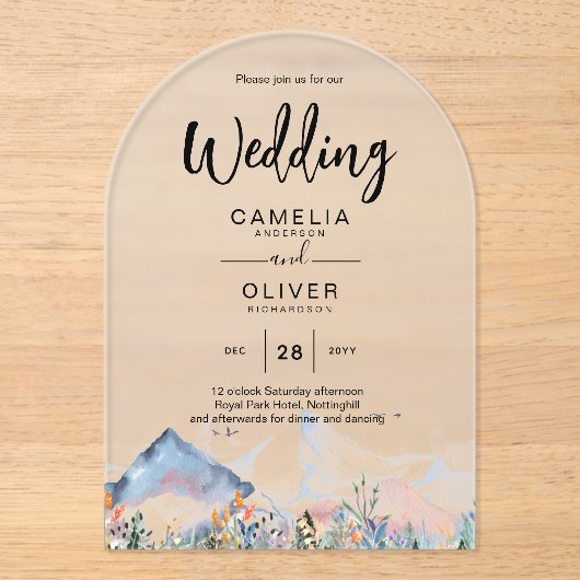 Zazzle Acryl bruiloft nodigt bergen winter uit Acryl Uitnodigingen (Voorkant)