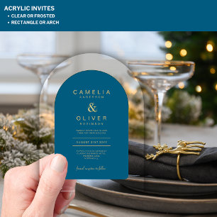 Zazzle Acryl Huwelijk Chic Blauwgroen Blauw Tekstb Acryl Uitnodigingen