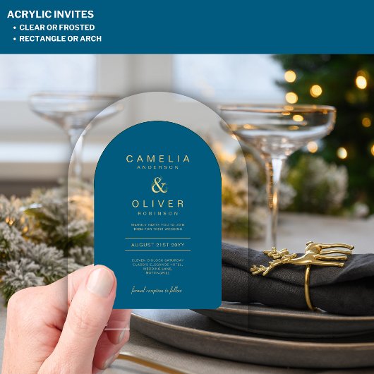 Zazzle Acryl Huwelijk Chic Blauwgroen Blauw Tekstb Acryl Uitnodigingen