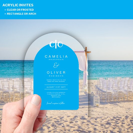 Zazzle Acryl Huwelijk Hemel Blauw Witte Tekstboog Acryl Uitnodigingen