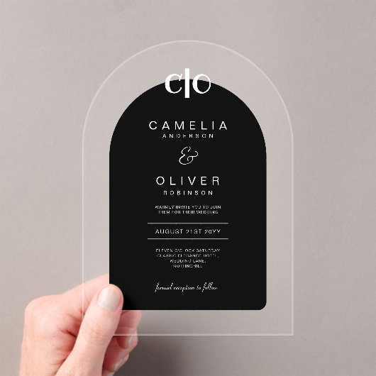 Zazzle Acryl Huwelijk Zwart Wit Tekstboog Acryl Uitnodigingen (Insitu (Draagbaar))