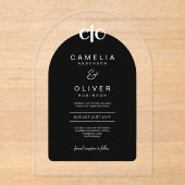 Zazzle Acryl Huwelijk Zwart Wit Tekstboog Acryl Uitnodigingen (Voorkant)