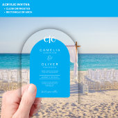 Zazzle Acryl Trouw Hemelblauw Witte Tekst Boog Acryl Uitnodigingen