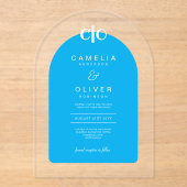 Zazzle Acryl Trouw Hemelblauw Witte Tekst Boog Acryl Uitnodigingen (Voorkant)