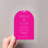 Zazzle Acryl Trouw Hot Roze Wit Tekst Boog Acryl Uitnodigingen (Insitu (Draagbaar))