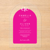 Zazzle Acryl Trouw Hot Roze Wit Tekst Boog Acryl Uitnodigingen (Voorkant)