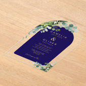 Zazzle Acryl Trouw Navy Eucalyptus Goud Tekst Acryl Uitnodigingen (Laagn)