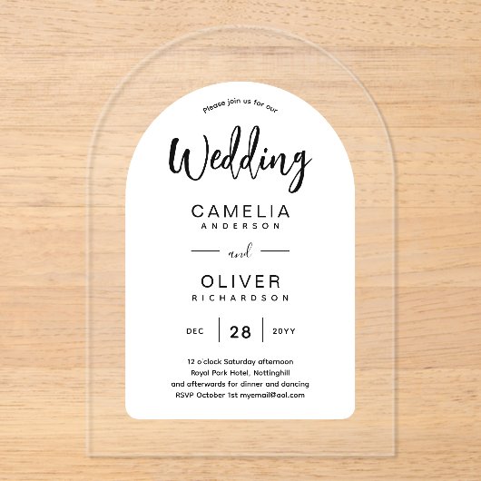 Zazzle Acryl Wedding nodigt zwart wit vet uit Acryl Uitnodigingen (Voorkant)