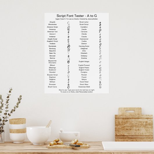 Zazzle Script Font A - G Comparison - Upper Case O Poster (Keuken)