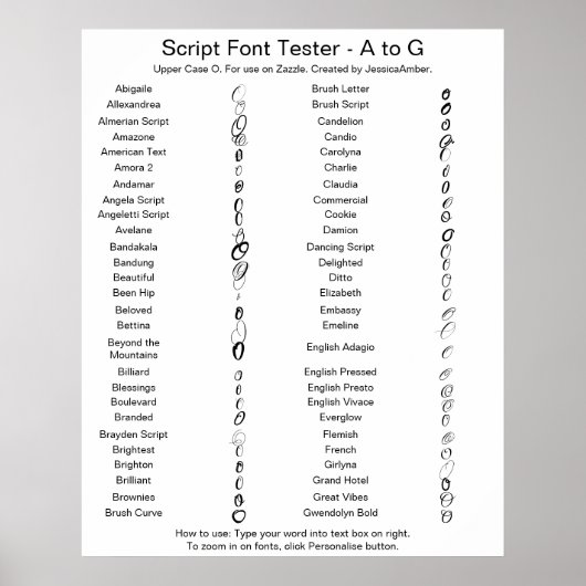 Zazzle Script Lettertype A - G Vergelijking - Hoof Poster (Voorkant)