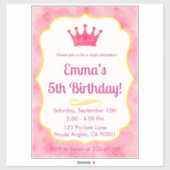 Zazzlemade Royal Kids Verjaardag Uitnodiging Kaart Sticker (Vel)