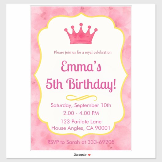 Zazzlemade Royal Kids Verjaardag Uitnodiging Kaart Sticker (Vel)