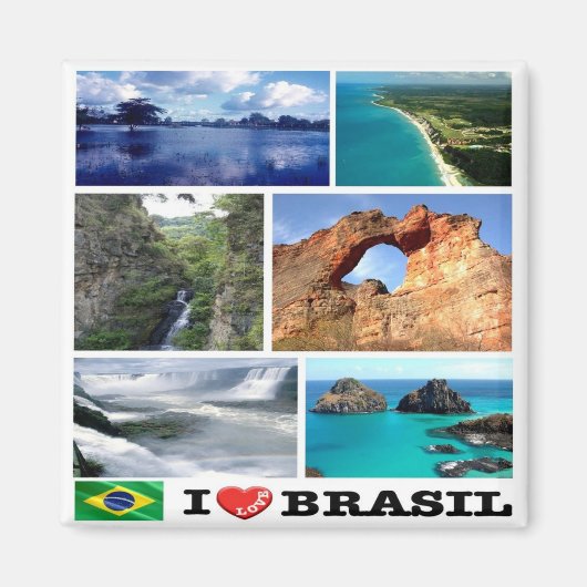 zBR032 BRAZILIL I Love, Mosaic, America, Fridge Magneet (Voorkant)