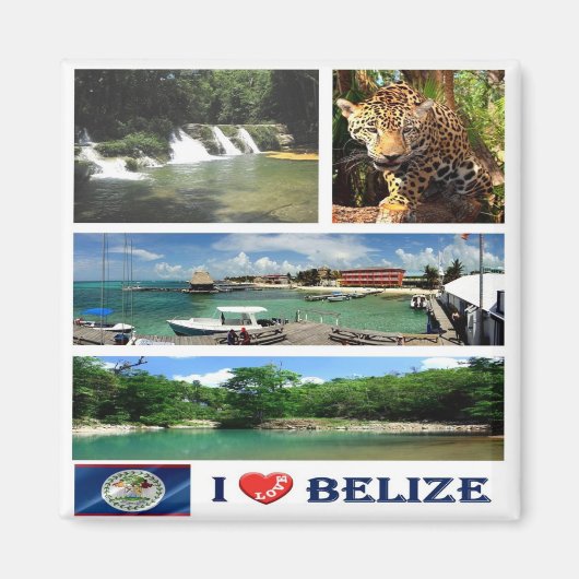 zBZ004 BELIZE I Love, Mosaic, America, Fridge Magneet (Voorkant)