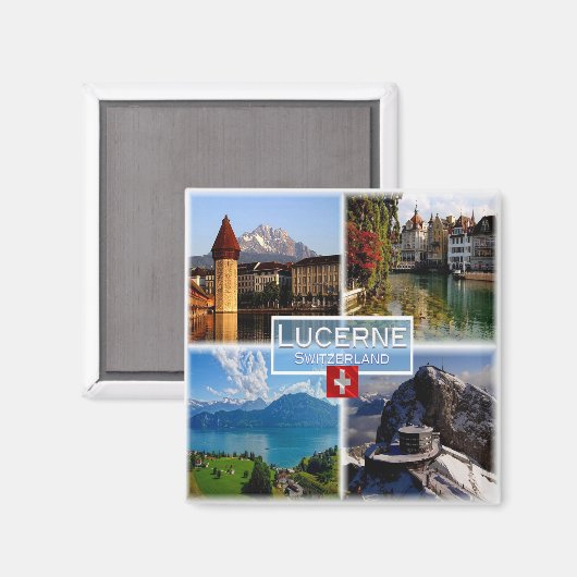 ZCH044 LUCERNE Chapel Bridge Old Town Swiss Fridge Magneet (Voorkant / Achterkant)