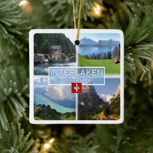 zCH051 INTERLAKEN Lake Thun Thunerse Swiss Keramisch Ornament (Boom)