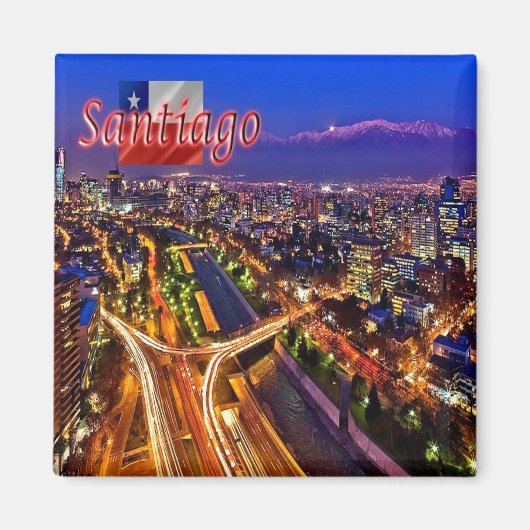 zCL019 SANTIAGO, nachtelijk uitzicht, Chili, Fridg Magneet (Voorkant)