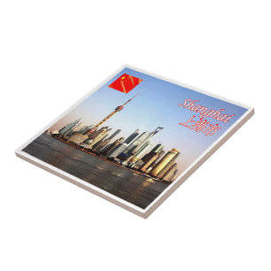 zCN020 SHANGHAI skyline, China PRC Souvenir Tegeltje