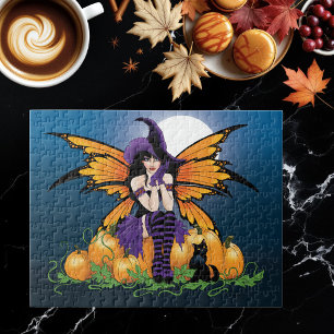 Zcute Halloween Fee Pompoenveld Zwarte Kat Legpuzzel