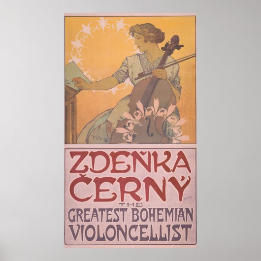 Zdenka Cerny Violincellist Poster door Alphonse Mu (Voorkant)