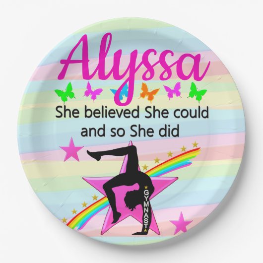 ZE BELIEVT DAT ZE KAN GYMNAST ONTWERPEN PAPIEREN BORDJE (Voorkant)