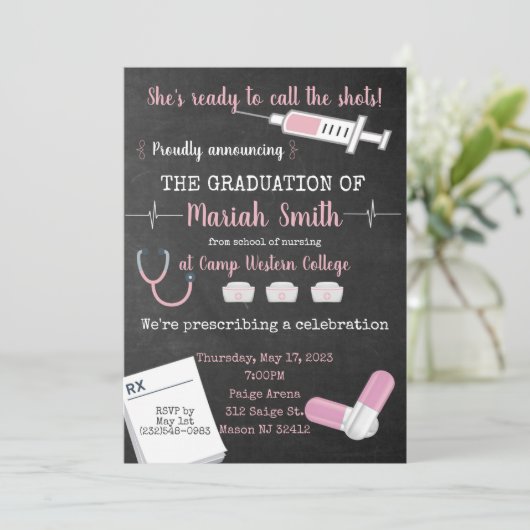 Ze belt de Shots. Afstuderen Uitnodiging (Staand voorkant)