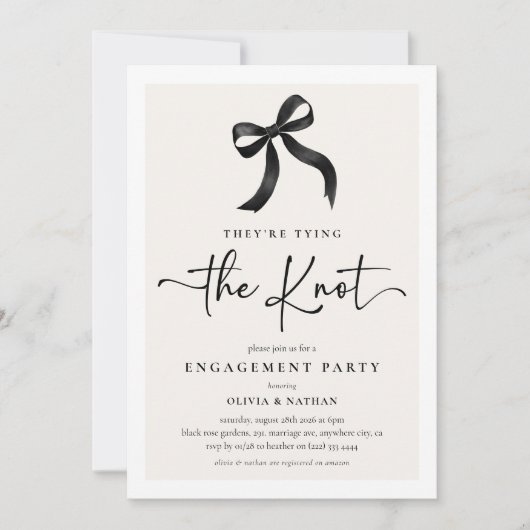 Ze binden de Black Knot Bow Engagement Party Kaart (Voorkant)