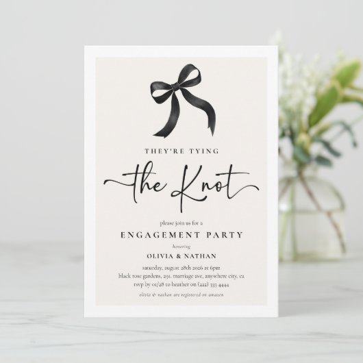 Ze binden de Black Knot Bow Engagement Party Kaart (Staand voorkant)