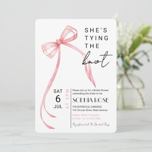 Ze binden de knoop bruids douche uitnodiging (Staand voorkant)
