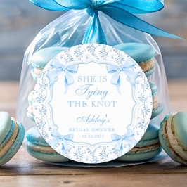 Ze bindt de Blue Bow Knot  Ronde Sticker