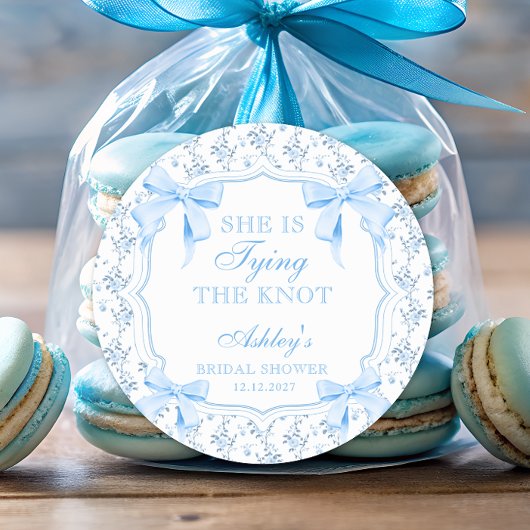 Ze bindt de Blue Bow Knot  Ronde Sticker