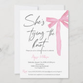 Ze bindt de knoop aan Script Pink Bow Vrijgezellen Kaart (Voorkant)