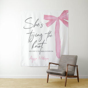 Ze bindt de knoop aan Script Pink Bow Vrijgezellen Wandkleed