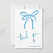 Ze bindt de knoop blauwe lintboog vast bedankkaart (Voorkant)