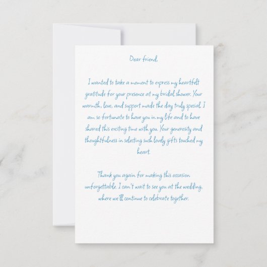 Ze bindt de knoop blauwe lintboog vast bedankkaart (Achterkant)