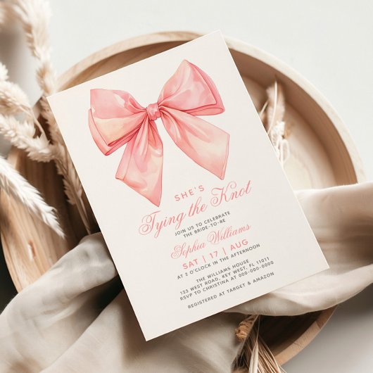Ze bindt de knoop Blush Pink Bow Vrijgezellenfeest Kaart
