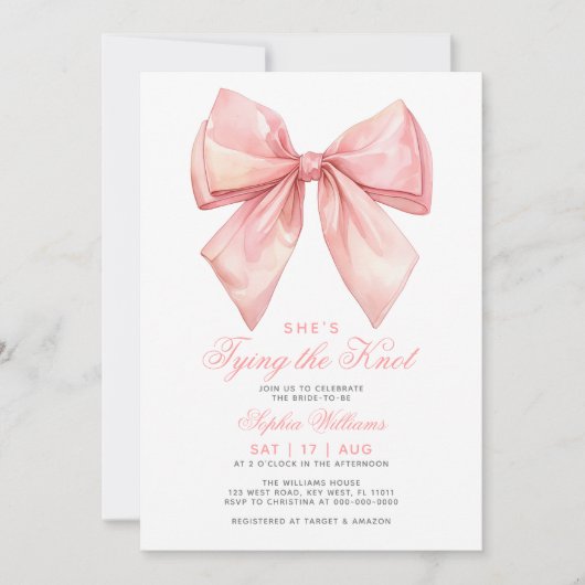 Ze bindt de knoop Blush Pink Bow Vrijgezellenfeest Kaart (Voorkant)