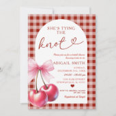 Ze bindt de knoop Cherry Gingham Shower Bow Kaart (Voorkant)